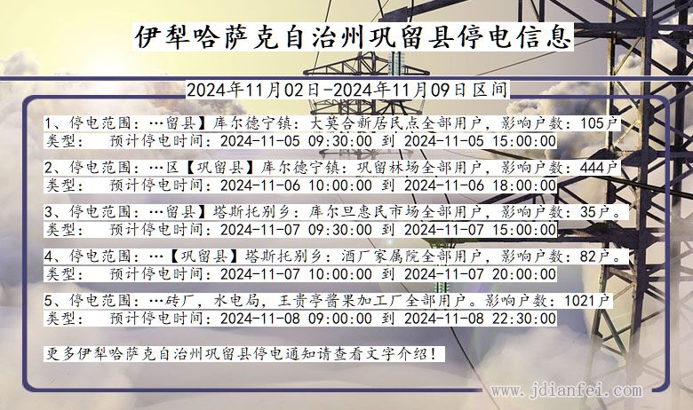 新疆维吾尔自治区伊犁哈萨克自治州巩留停电通知