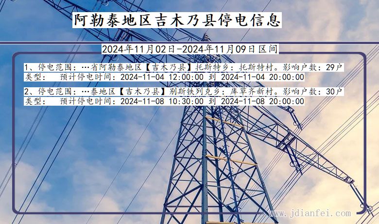 新疆维吾尔自治区阿勒泰地区吉木乃停电通知