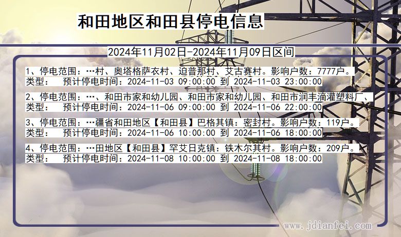 新疆维吾尔自治区和田地区和田停电通知