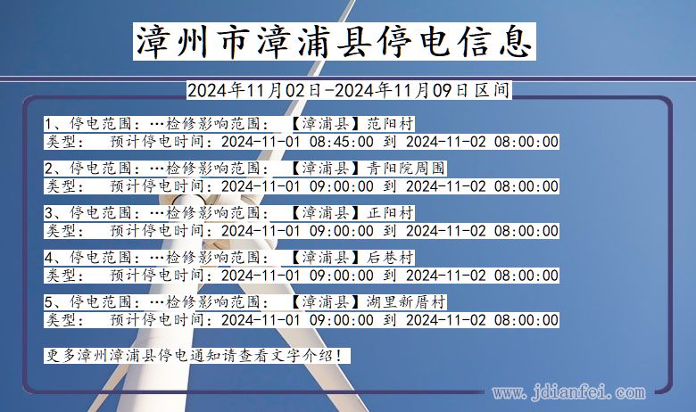 漳州漳浦停电通知 福建省漳州漳浦停电通知