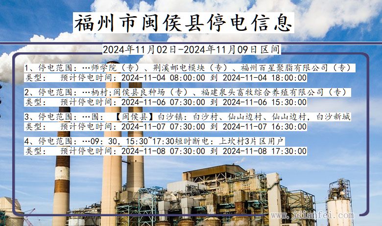 福州闽侯停电通知 福建省福州闽侯停电通知