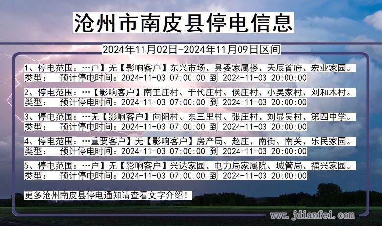 沧州南皮停电通知 河北省沧州南皮停电通知