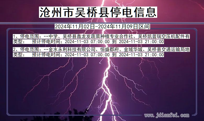 沧州吴桥停电通知 河北省沧州吴桥停电通知