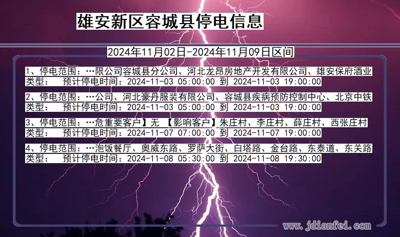 雄安新区容城停电通知 河北省雄安新区容城停电通知