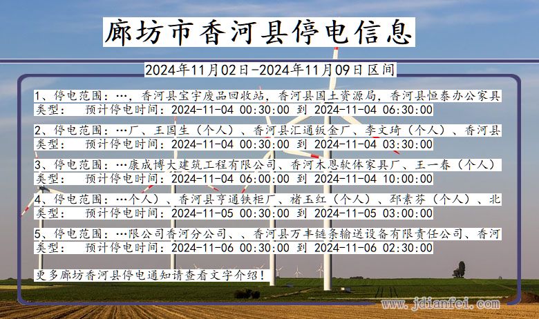 廊坊香河停电通知 河北省廊坊香河停电通知