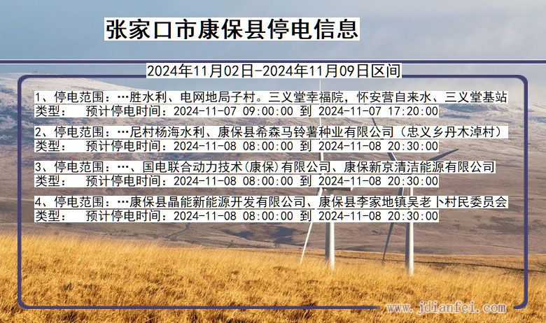 张家口康保停电通知 河北省张家口康保停电通知