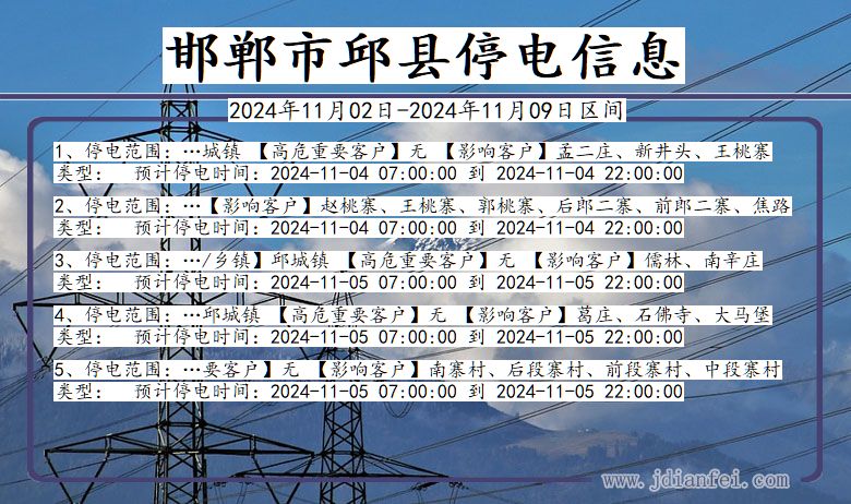 邯郸邱县停电通知 河北省邯郸邱县停电通知