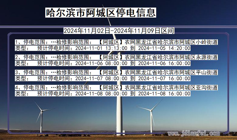 哈尔滨阿城停电通知 黑龙江省哈尔滨阿城停电通知