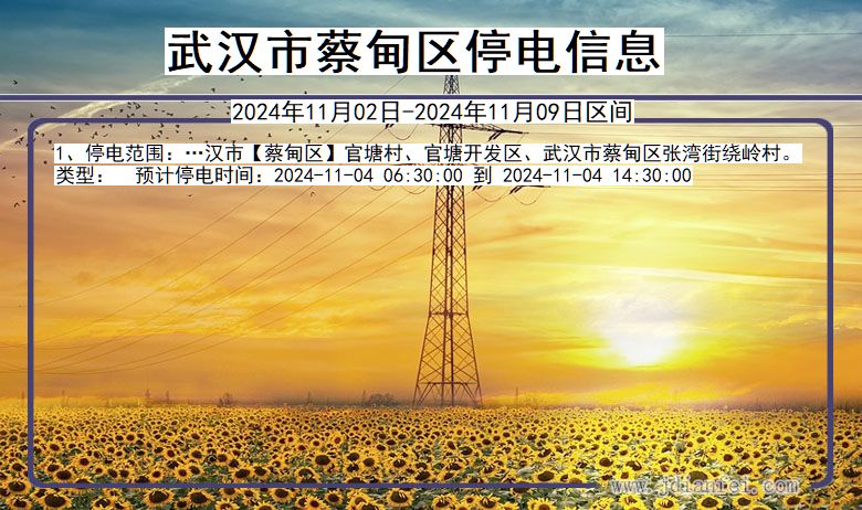 武汉蔡甸停电通知 湖北省武汉蔡甸停电通知