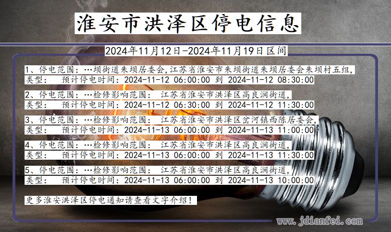 淮安洪泽停电通知 江苏省淮安洪泽停电通知