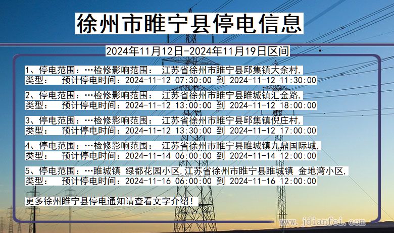 徐州睢宁停电通知 江苏省徐州睢宁停电通知