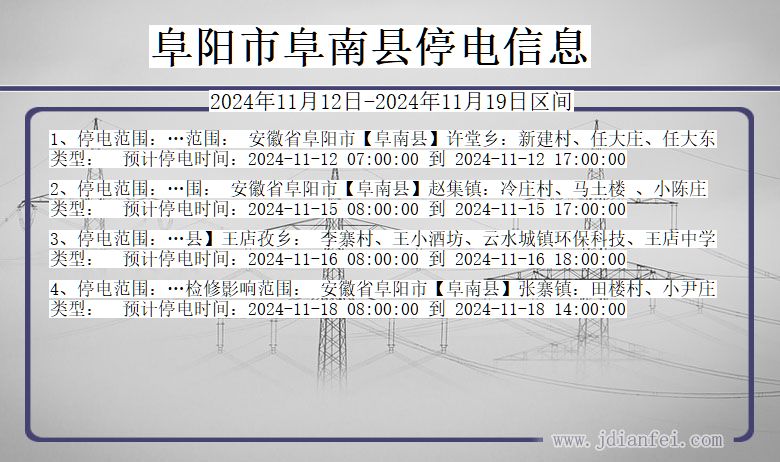 安徽省阜阳阜南停电通知