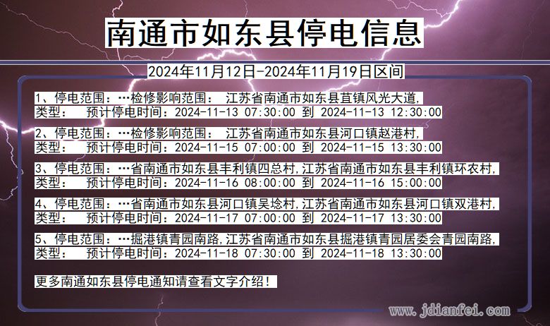 江苏省南通如东停电通知