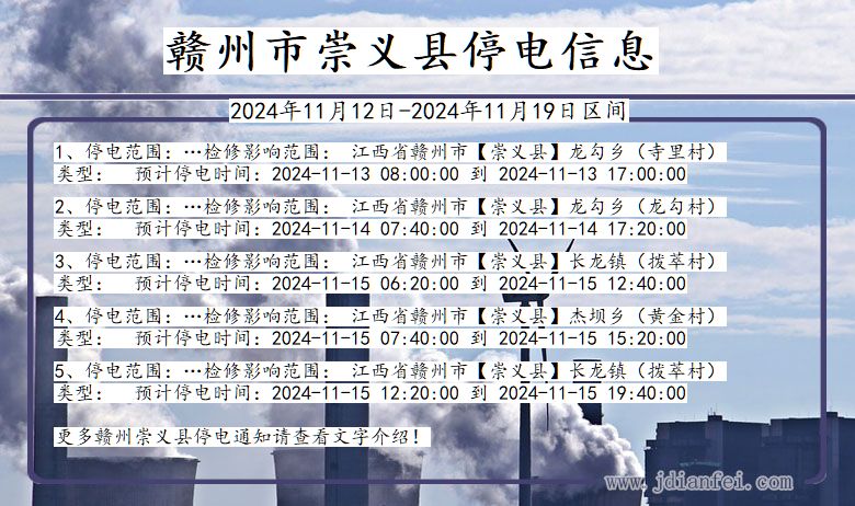 赣州崇义停电通知 江西省赣州崇义停电通知