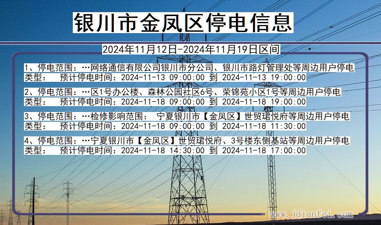 银川金凤停电通知 宁夏回族自治区银川金凤停电通知