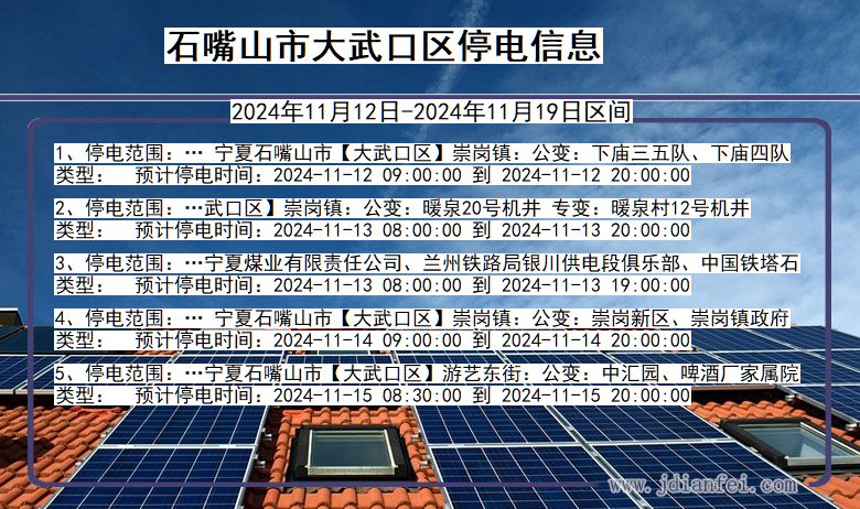 石嘴山大武口停电通知 宁夏回族自治区石嘴山大武口停电通知