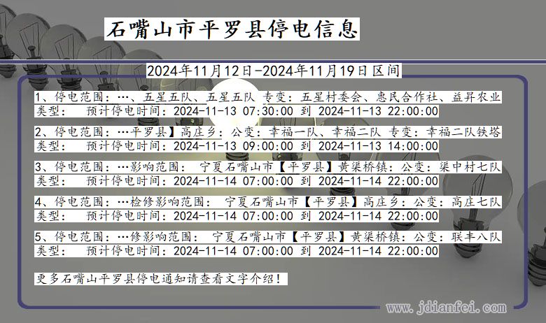 宁夏回族自治区石嘴山平罗停电通知
