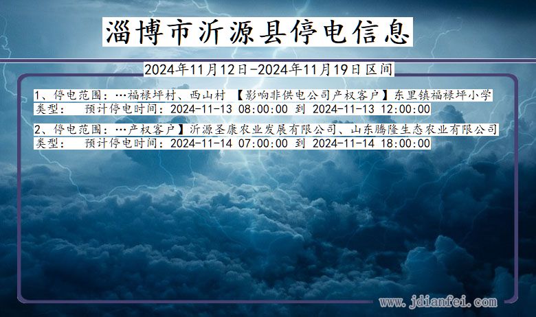 山东省淄博沂源停电通知