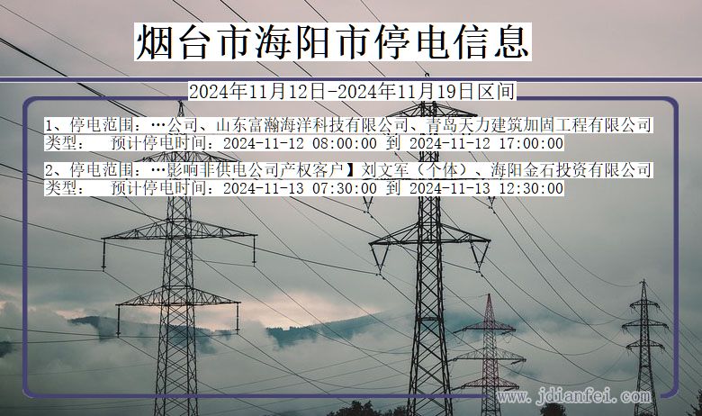 山东省烟台海阳停电通知