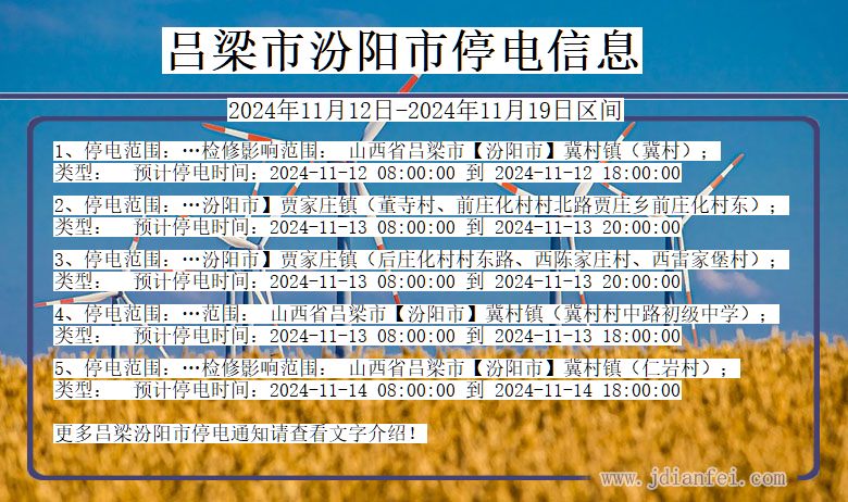 吕梁汾阳停电通知 山西省吕梁汾阳停电通知