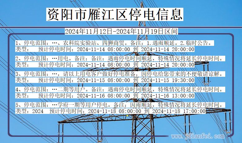 资阳雁江停电通知 四川省资阳雁江停电通知