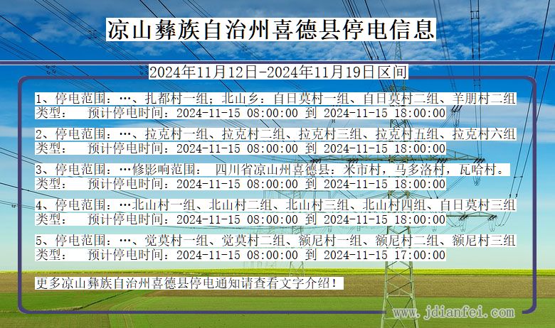 四川省凉山彝族自治州喜德停电通知