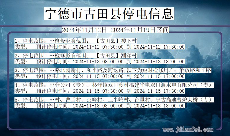 宁德古田停电通知 福建省宁德古田停电通知