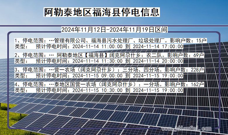 新疆维吾尔自治区阿勒泰地区福海停电通知