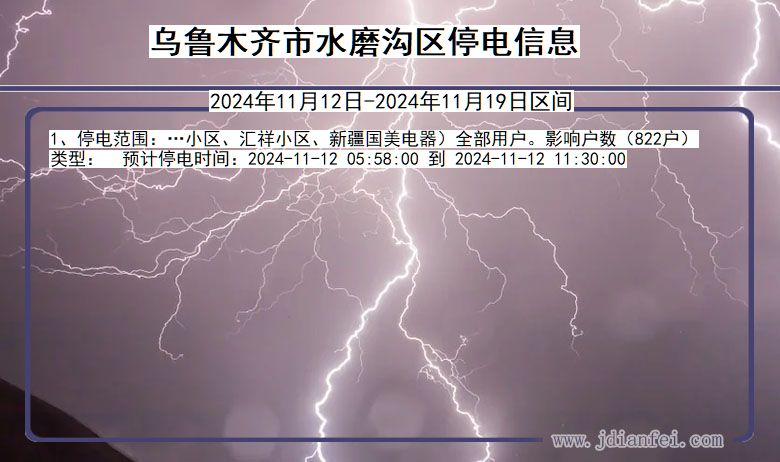新疆维吾尔自治区乌鲁木齐水磨沟停电通知
