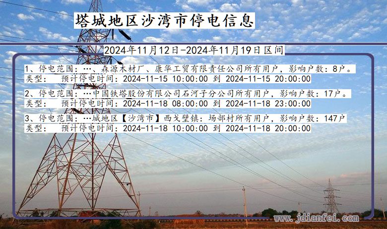 塔城地区沙湾停电通知 新疆维吾尔自治区塔城地区沙湾停电通知