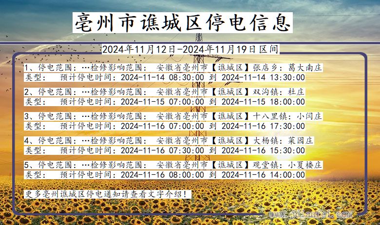 亳州谯城停电通知 安徽省亳州谯城停电通知