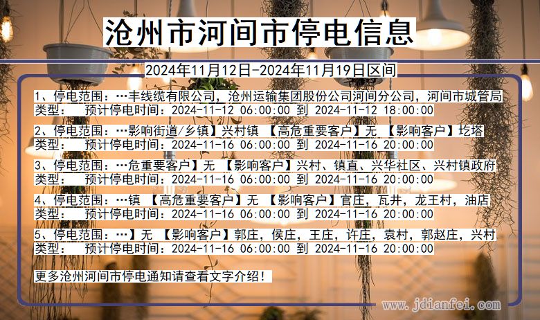 沧州河间停电通知 河北省沧州河间停电通知