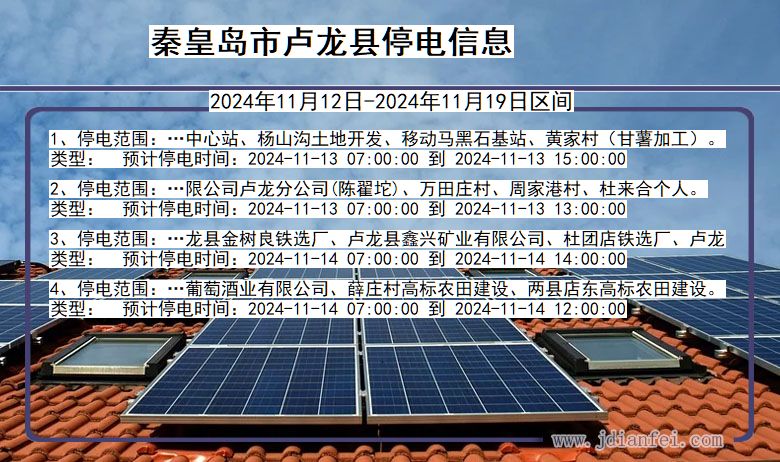 河北省秦皇岛卢龙停电通知