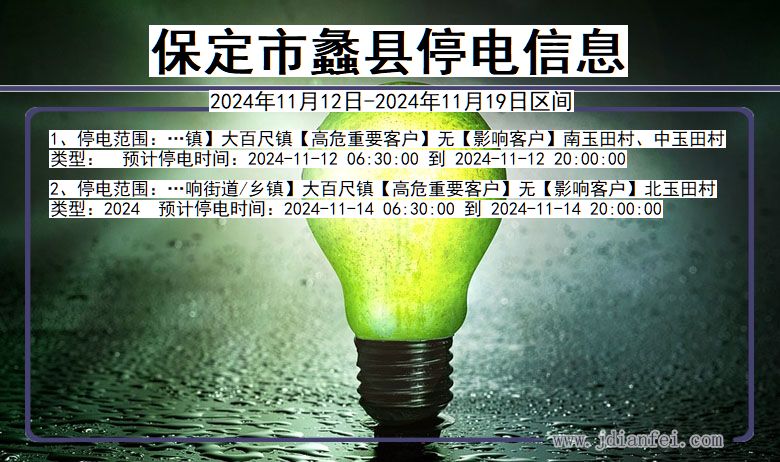 保定蠡县停电通知 河北省保定蠡县停电通知