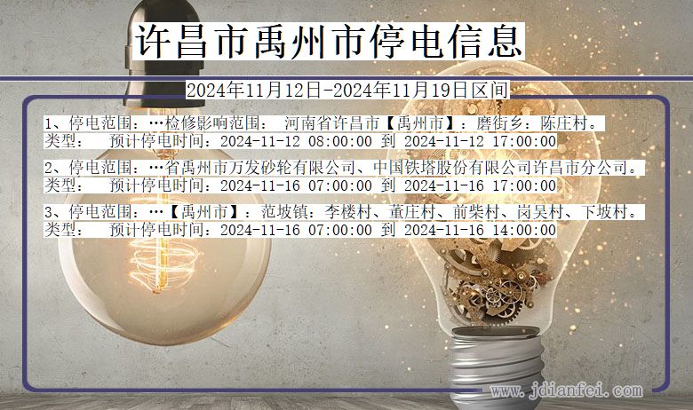 河南省许昌禹州停电通知