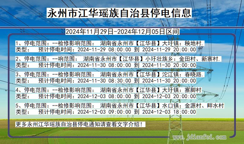 湖南省永州江华瑶族自治停电通知