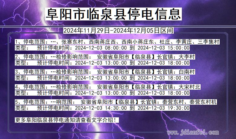 安徽省阜阳临泉停电通知