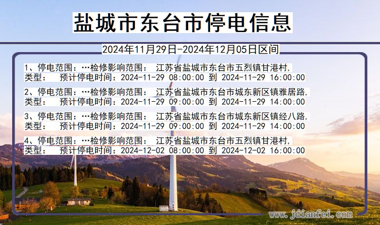 江苏省盐城东台停电通知
