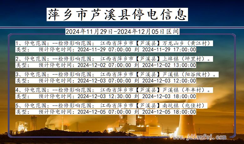 萍乡芦溪停电通知 江西省萍乡芦溪停电通知