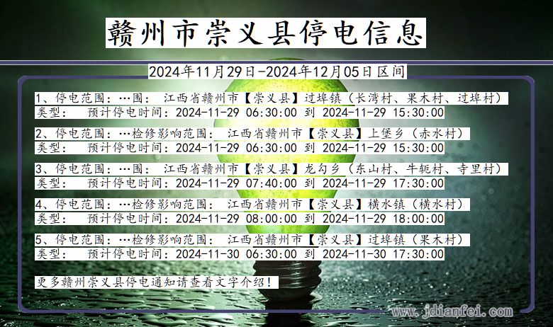 赣州崇义停电通知 江西省赣州崇义停电通知