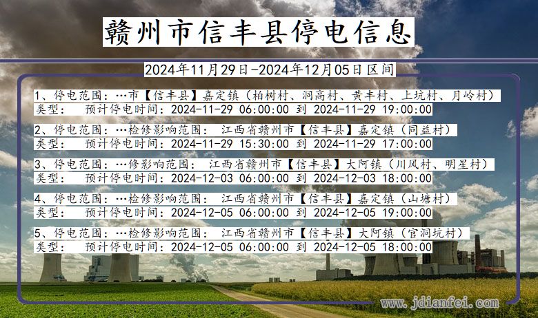 赣州信丰停电通知 江西省赣州信丰停电通知