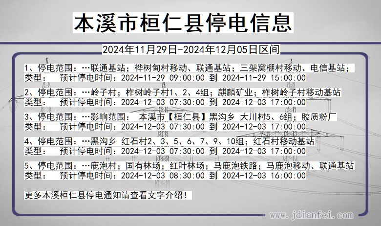辽宁省本溪桓仁停电通知
