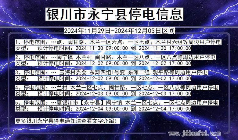 宁夏回族自治区银川永宁停电通知