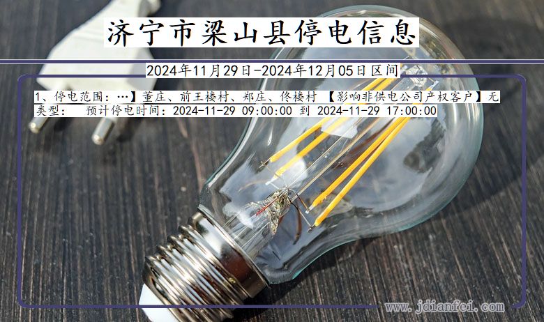山东省济宁梁山停电通知
