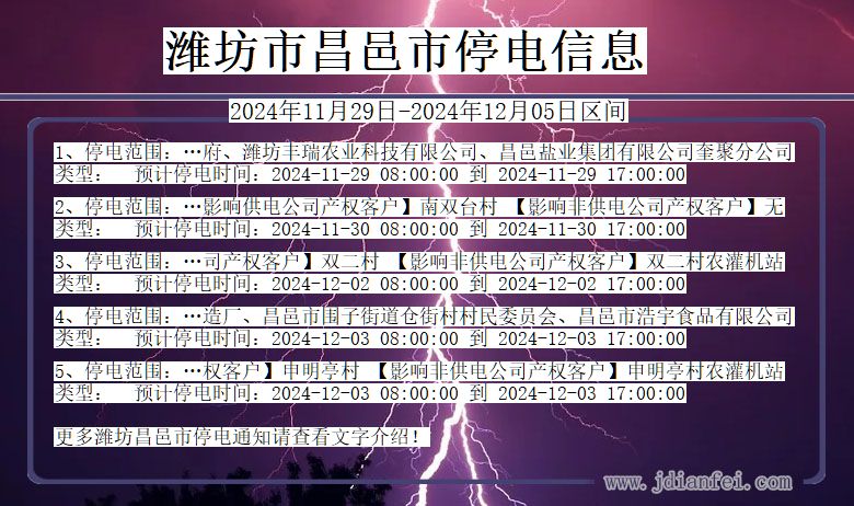 潍坊昌邑停电通知 山东省潍坊昌邑停电通知