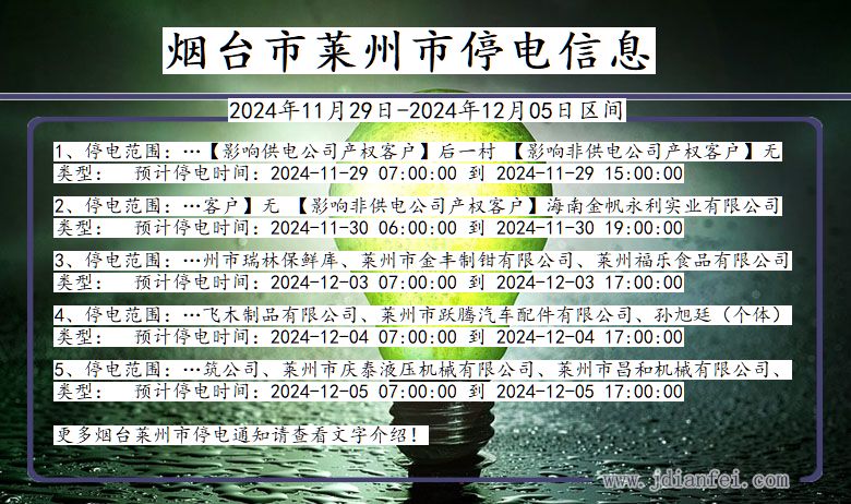 山东省烟台莱州停电通知