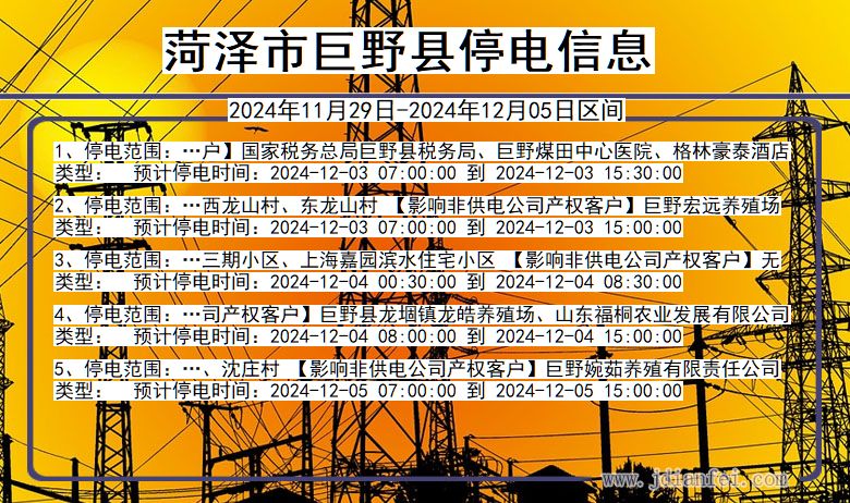 菏泽巨野停电通知 山东省菏泽巨野停电通知