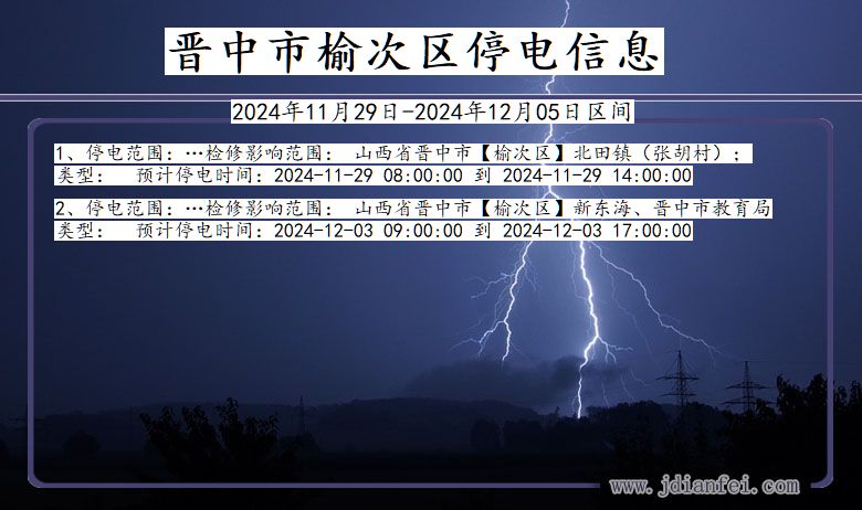 晋中榆次停电通知 山西省晋中榆次停电通知