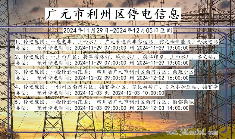 广元利州停电通知 四川省广元利州停电通知
