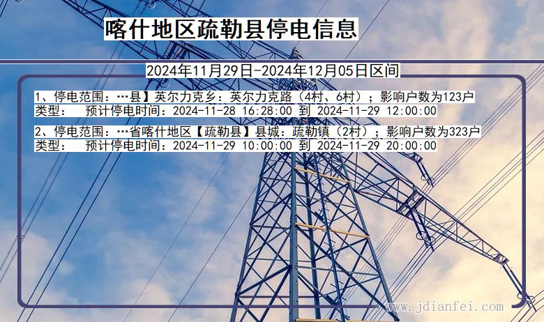 喀什地区疏勒停电通知 新疆维吾尔自治区喀什地区疏勒停电通知